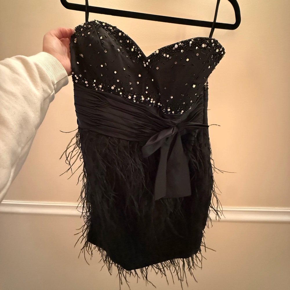 Elegant Black Strapless Dress with Sequin Detail